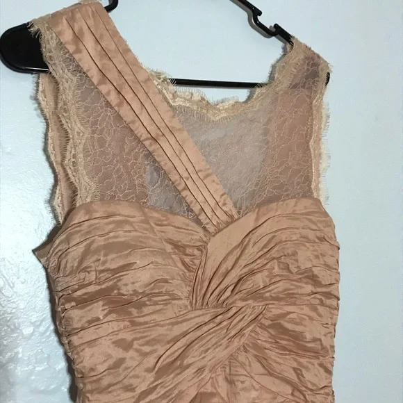 NWT Bcbgmaxazria geo formal gown blush pink color sz 8 lace taffeta fit + flare - Picture 14 of 15